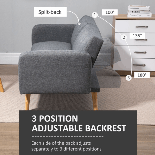 Homcom Two Seater Sofa Bed w/ Adjustable Backrest for Living Room, Guest Room - Image 5