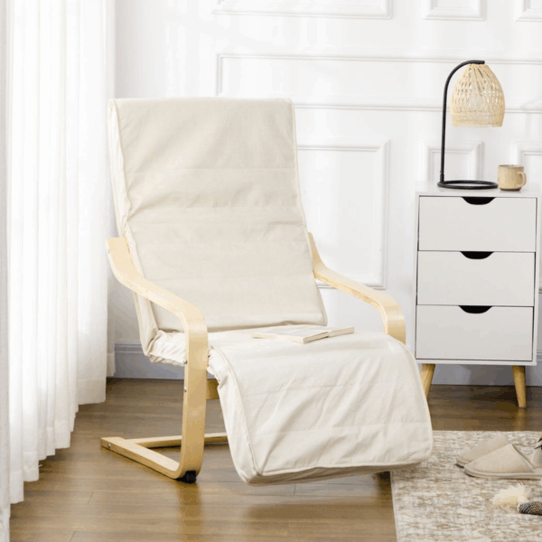 Homcom Lounge Chair Recliner Adjustable Footrest Home Cream White - Image 2