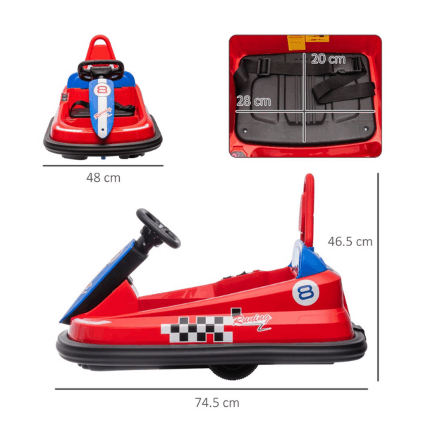 Homcom 6V Kids Bumper Car, 360-Degree Rotation Waltzer Car w/ 2 Speeds - Red - Image 3