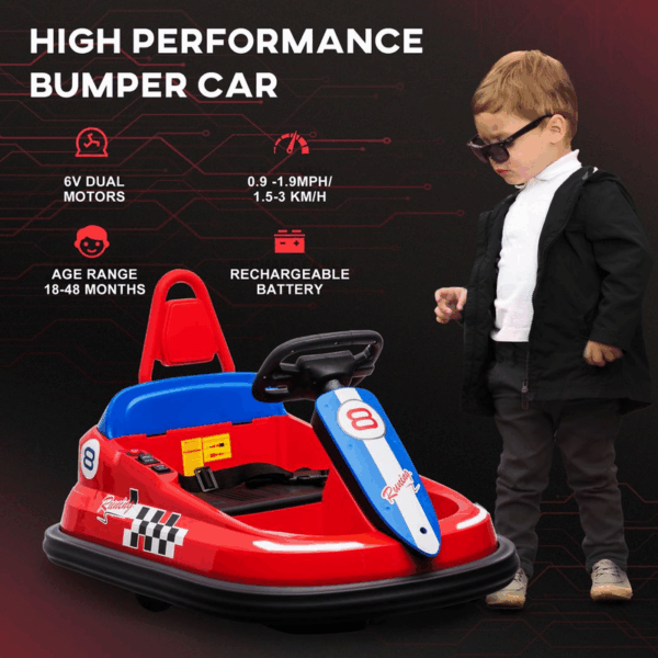 Homcom 6V Kids Bumper Car, 360-Degree Rotation Waltzer Car w/ 2 Speeds - Red - Image 7