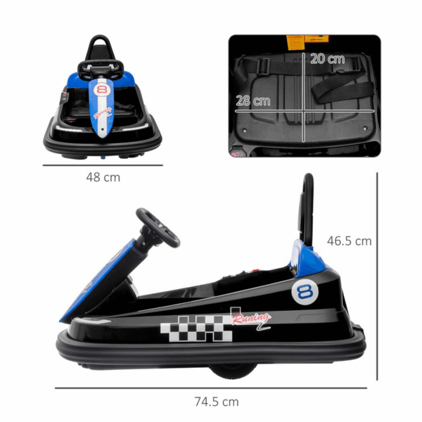Homcom 6V Kids Bumper Car, 360-Degree Rotation Waltzer Car w/ 2 Speeds - Black - Image 3