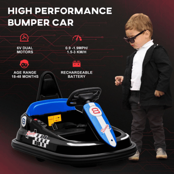 Homcom 6V Kids Bumper Car, 360-Degree Rotation Waltzer Car w/ 2 Speeds - Black - Image 7