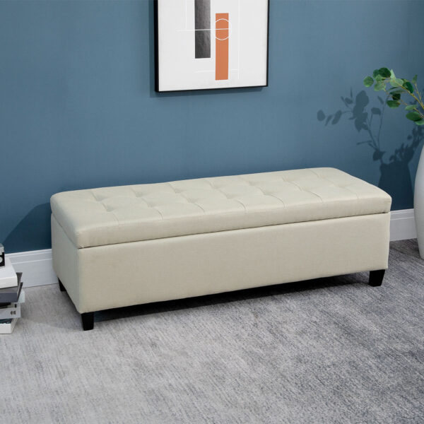 Homcom Linen Storage Ottoman Bench Padded w/ Tufting Hinged Lid Wood Frame Feet - Image 2