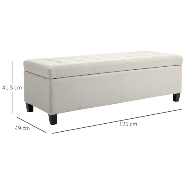 Homcom Linen Storage Ottoman Bench Padded w/ Tufting Hinged Lid Wood Frame Feet - Image 3