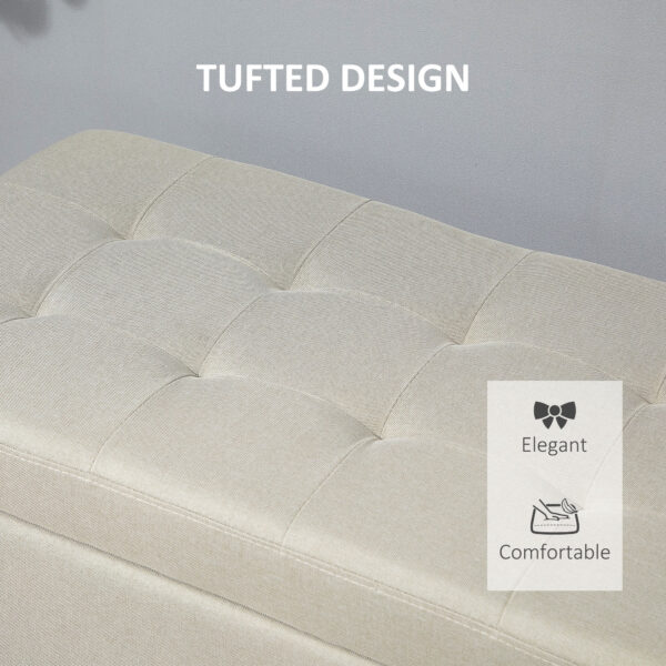 Homcom Linen Storage Ottoman Bench Padded w/ Tufting Hinged Lid Wood Frame Feet - Image 5