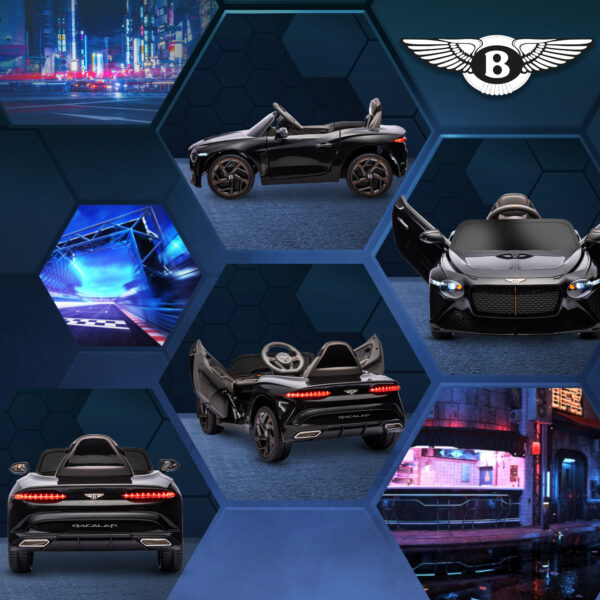 Homcom Bentley Bacalar Licensed 12V Kids Electric Car w/ Portable Battery - Black - Image 8