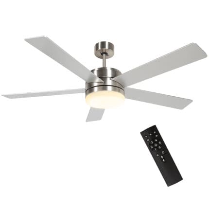 Homcom Mounting Reversible Ceiling Fan with Light, Remote, Silver & Natural