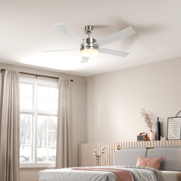 Homcom Mounting Reversible Ceiling Fan with Light, Remote, Silver & Natural - Image 2