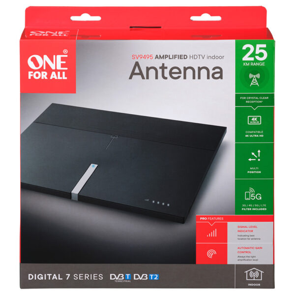 One For All SV9495 Amplified Indoor Aerial 54dB with Automatic Gain Control & 5G Filter - Image 2