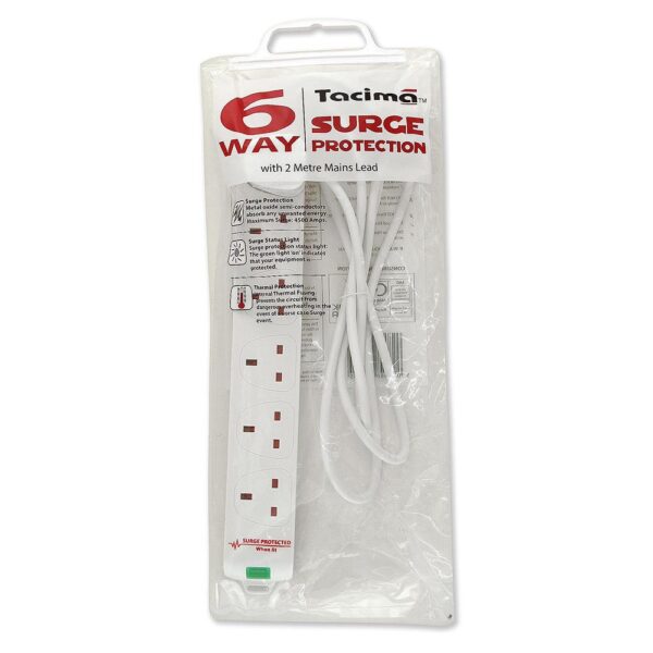 Tacima TX602 6 Way Surge Protection Mains Extension Lead 2M - Image 2