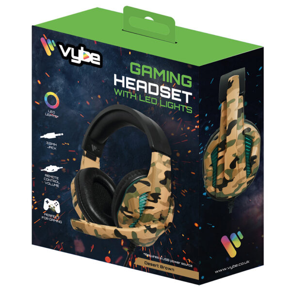 Vybe Camo VYCH04 Wired Gaming Headset with LED Lights - Desert Brown - Image 4