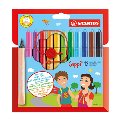 Stabilo 168/12-4 Cappi Fibre-Tip Pen with Cap-Ring Assorted Colours + 1 Cap-Ring 12pk
