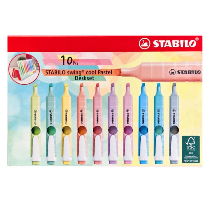 Stabilo Highlighter Swing Cool Pastel Deskset Of 10 - Assorted Colours