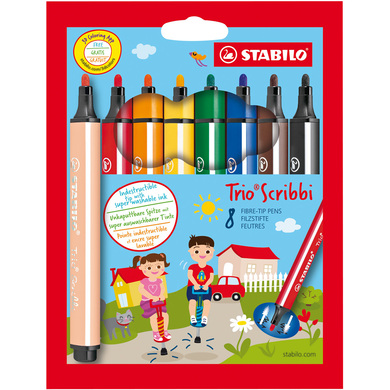 Stabilo 368/8-01 Trio Scribbi Triangular Fibre-Tip Pen - Pack of 8 - Assorted Colours