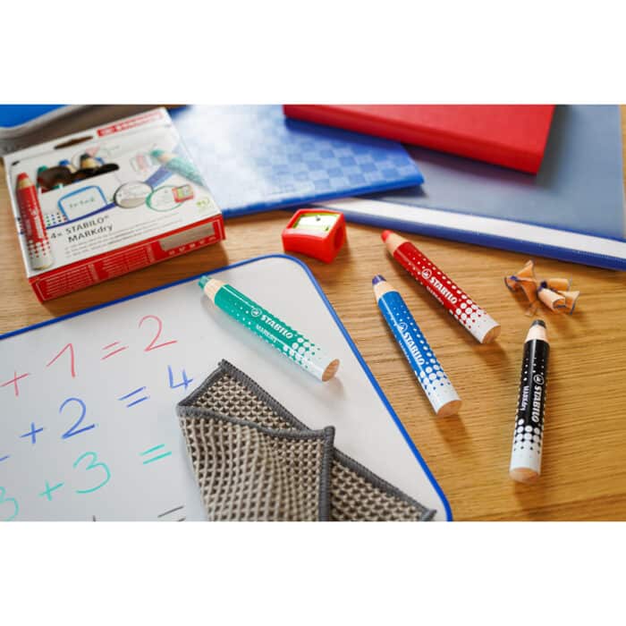 Stabilo 648/4-5 MARKdry Whiteboard & Flipchart Markers with Sharpener + Wiping Cloth - Image 3