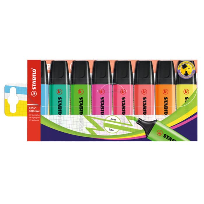 Stabilo 70/8 Highlighter Boss Original Pack Of 8 - Assorted Colours