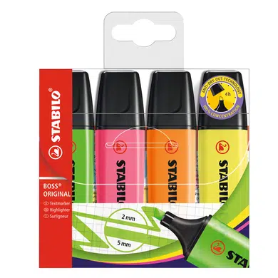 Stabilo 70/4 Original Highlighter - Pack of 4 - Yellow, Orange, Green, Pink