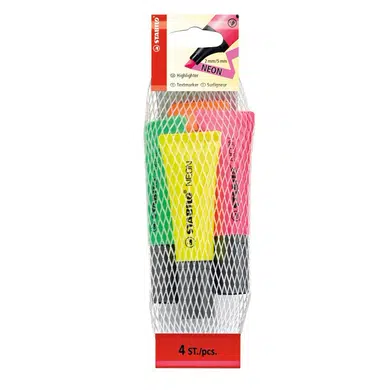 Stabilo 72/4-1 Neon Highlighter - Pack of 4 - Yellow, Green, Pink, Orange