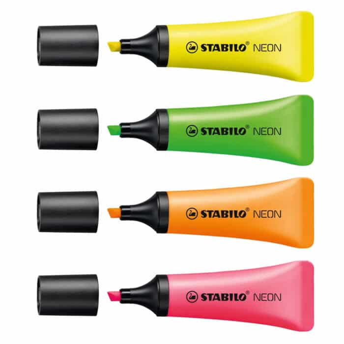 Stabilo 72/4-1 Neon Highlighter - Pack of 4 - Yellow, Green, Pink, Orange - Image 2