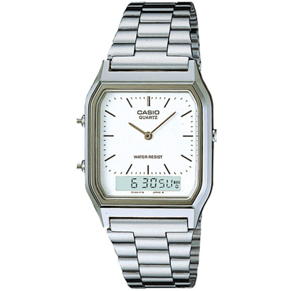 Casio AQ-230A-7DMQYES Mens Classic Combi Watch - Silver with White Dial
