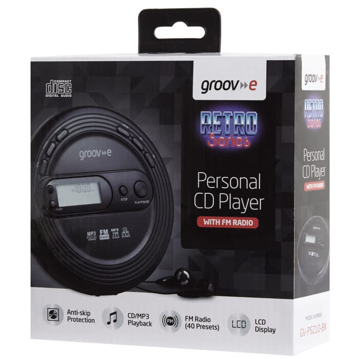 Groov-e GVPS210/BK Retro Series Personal CD Player with FM Radio - Black - Image 3