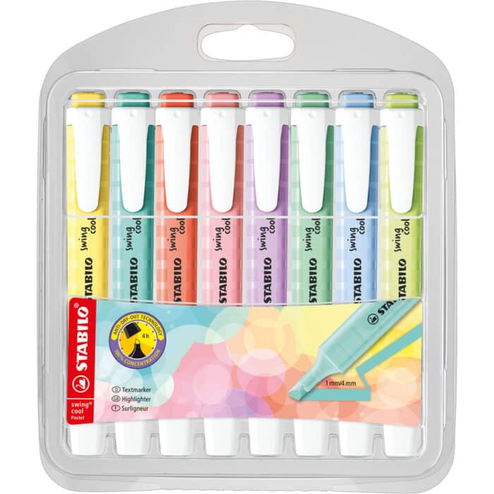 Stabilo 275/8-08-1 Highlighter Swing Cool Pastel Pack Of 8 - Assorted Colours