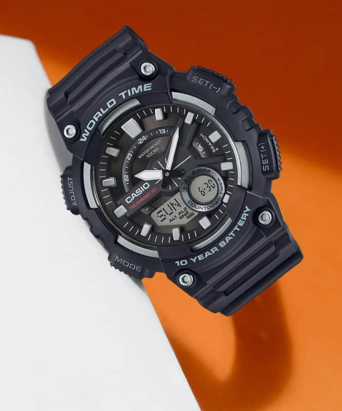 Casio AEQ-110W-1AVEF Mens Watch with World Time - Black Resin Strap - Image 2