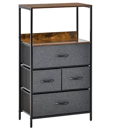 Homcom 4 Drawer Storage Chest Unit Home w/ Shelves Home Living Room Bedroom Black