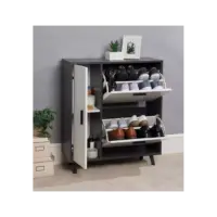 Greenhurst Shoe Storage Cabinet grey and white MDF 86cm x 75cm x 29cm Stylish Home Storage