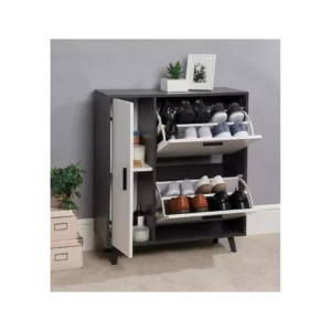 Greenhurst Shoe Storage Cabinet Grey and White Mdf 86cm X 75cm X 29cm Stylish Home Storage