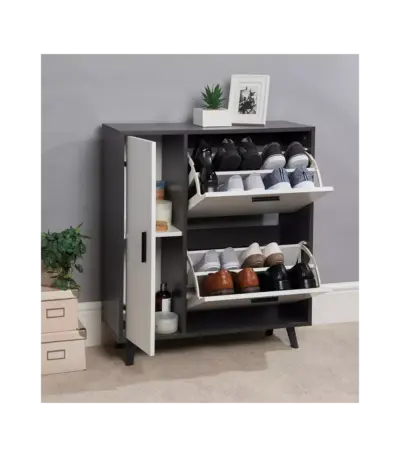 Greenhurst Shoe Storage Cabinet grey and white MDF 86cm x 75cm x 29cm Stylish Home Storage