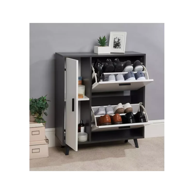 Greenhurst Shoe Storage Cabinet Grey and White Mdf 86cm X 75cm X 29cm Stylish Home Storage