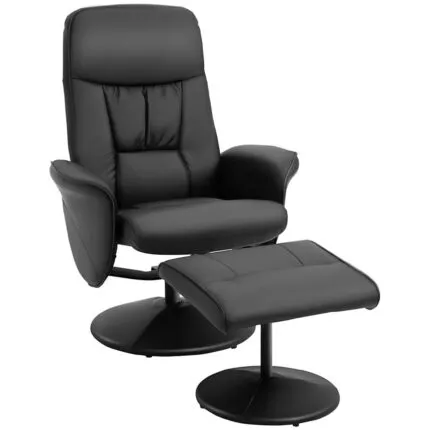 Homcom 2 Pcs Reclining Armchair Ottoman 360 Swivel Home Furniture PU Leather Black