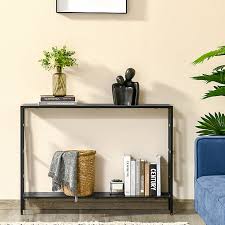 Homcom Console Table 2 Shelves MDF Steel Frame in Art Deco Square Style 76x106cm