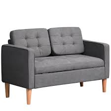 Homcom Compact Loveseat Sofa 2 Seater Sofa with Storage and Wood Legs Grey