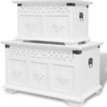 vidaXL Two Piece Storage Chest Set White with Hand-Carved Details