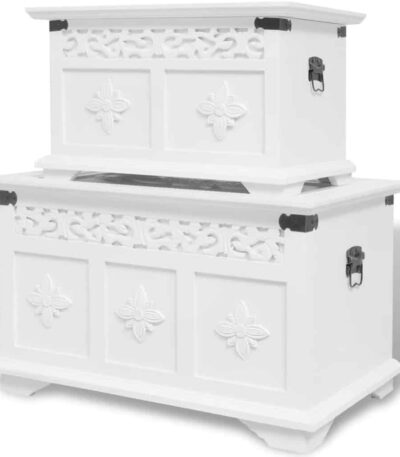 vidaXL Two Piece Storage Chest Set White with Hand-Carved Details