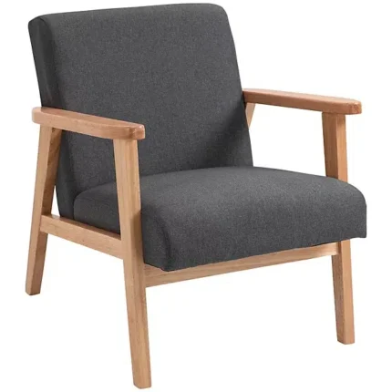 Homcom Upholstered Armchair Accent Chair w/ Rubber Wood Legs for Living Room Dark Grey