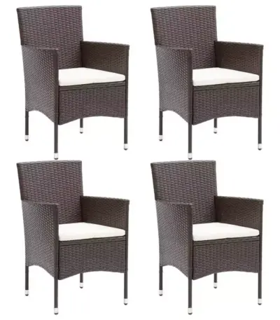 vidaXL Garden Dining Chairs 4 pcs Poly Rattan Brown