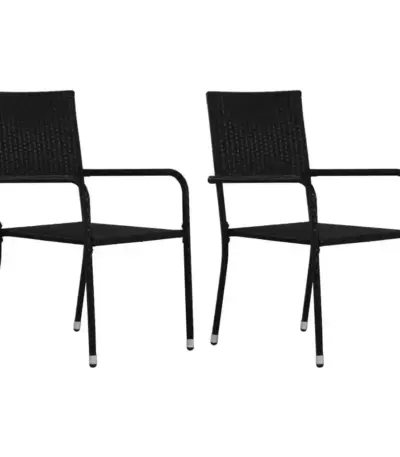 vidaXL Garden Dining Chairs 2 pcs Stackable Black Poly Rattan