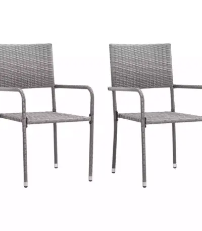 vidaXL Garden Dining Chairs 2 pcs Stackable Grey Poly Rattan