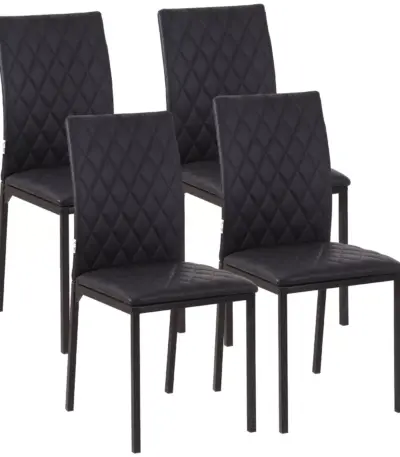 HOMCOM Dining Chairs Faux Leather Accent Chairs for Kitchen, Set of 4, Black