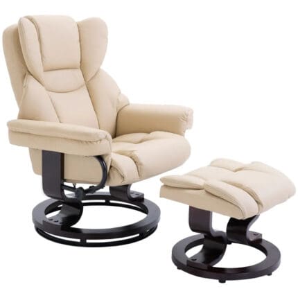 Homcom Padded PU Leather Manual Reclining Armchair Sofa Chair w/ Footstool Cream