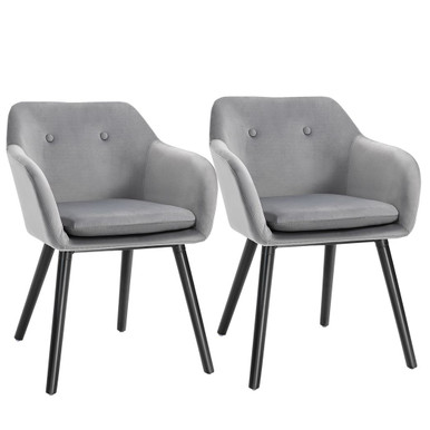 Homcom 2 Pieces Modern Upholstered Fabric Bucket Seat Dining Room Armchairs - Grey