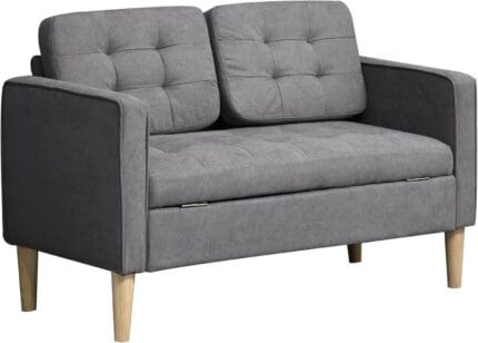 Homcom Modern 2 Seater Sofa with Storage Compact Loveseat Sofa for Living Room Grey
