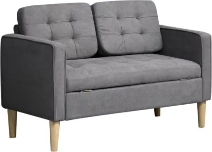 Homcom Modern 2 Seater Sofa with Storage Compact Loveseat Sofa for Living Room Grey