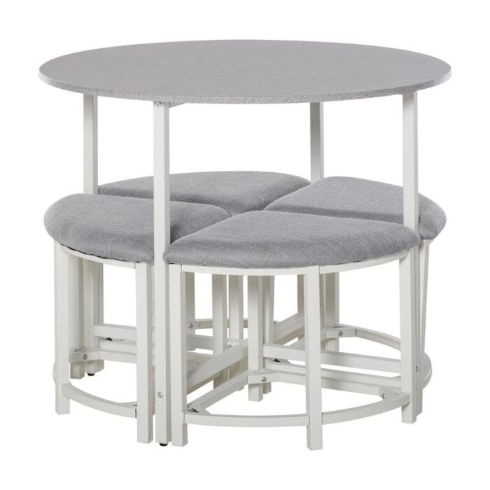 Homcom Modern Round Dining Table Set with 4 Upholstered Stools for Dining Room