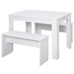 Homcom Particle Board 3-Piece Dining Set Dining Table with Benches White