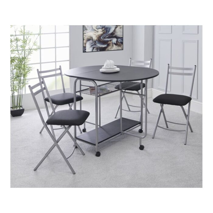 Greenhurst Stowaway 4 Seat Dining Set   Black  Silver