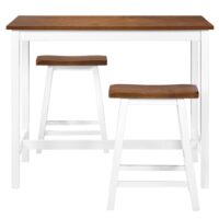 vidaXL bar table and stool set, 3 pieces with solid wood top and white legs.